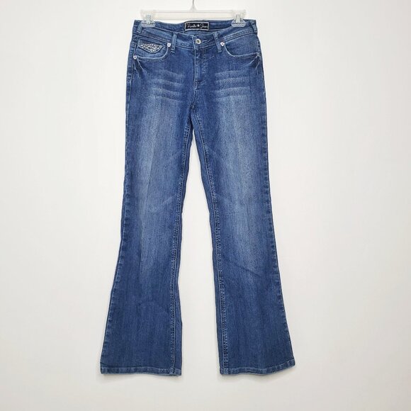 Vanilla Star Flared Rhinestone Accent Denim Jeans Flare & Wide Leg - Picture 1 of 11